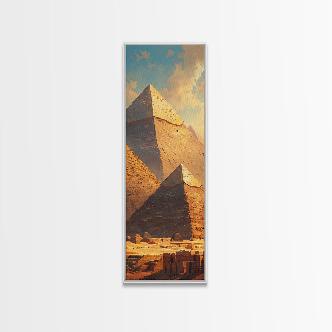 Sunlit Giza Pyramid Vista Wall Art, Egyptian Desert Landscape Canvas Print, Ancient Africa Travel Home Decor Gift For Him