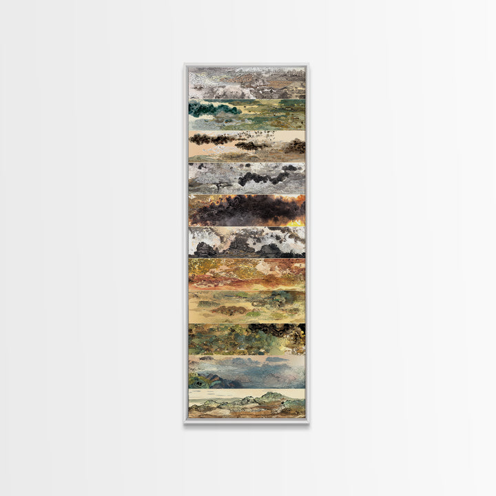 Layered Earth Tone Abstract Landscape Strips Wall Art, Modern Abstract Art, Beige Wall Art, Textured Art Print For Decor