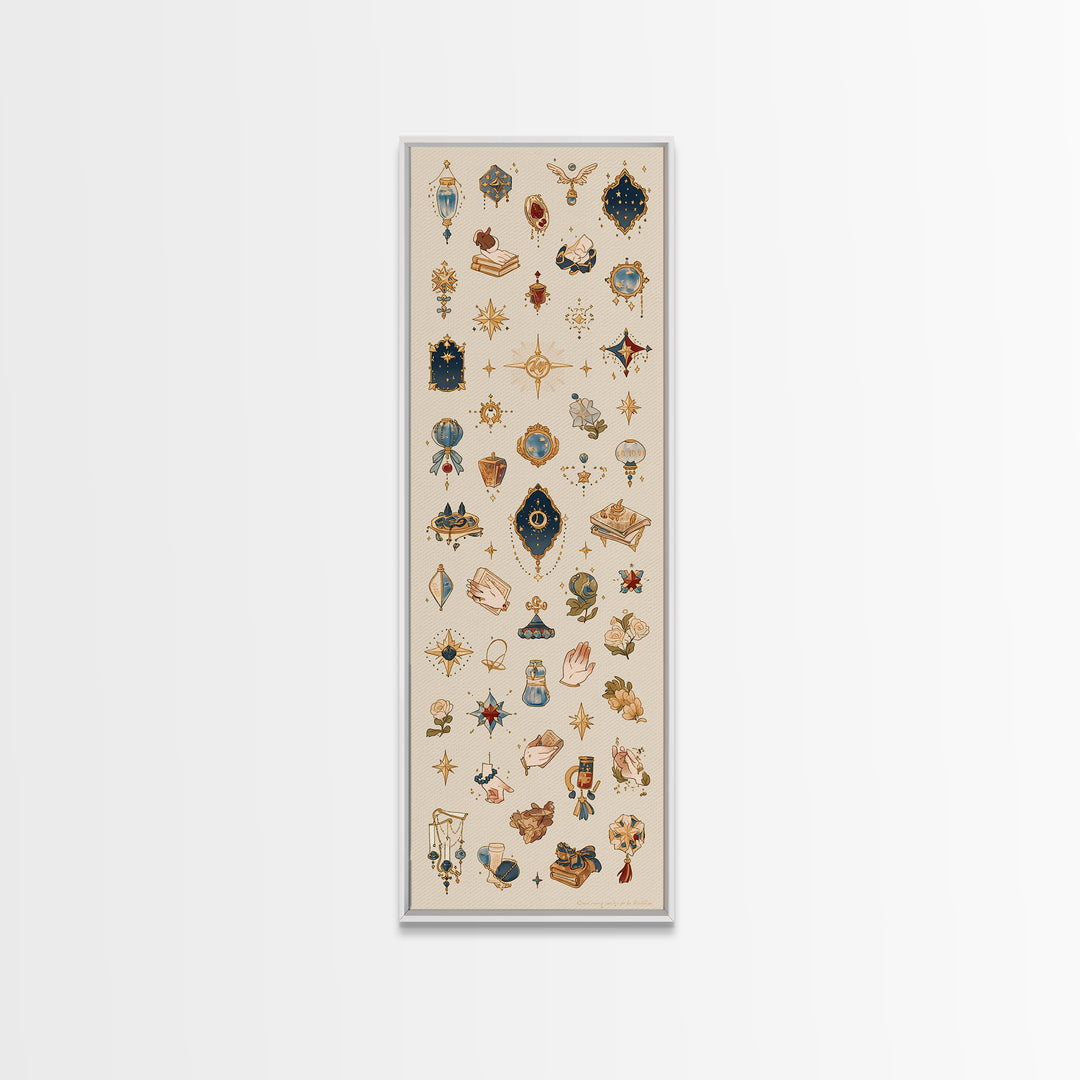 Celestial Gold Charms And Blue Talismans Wall Art, Boho African Inspired Decor, Ethnic Patterns, Mystical Gallery Print Set