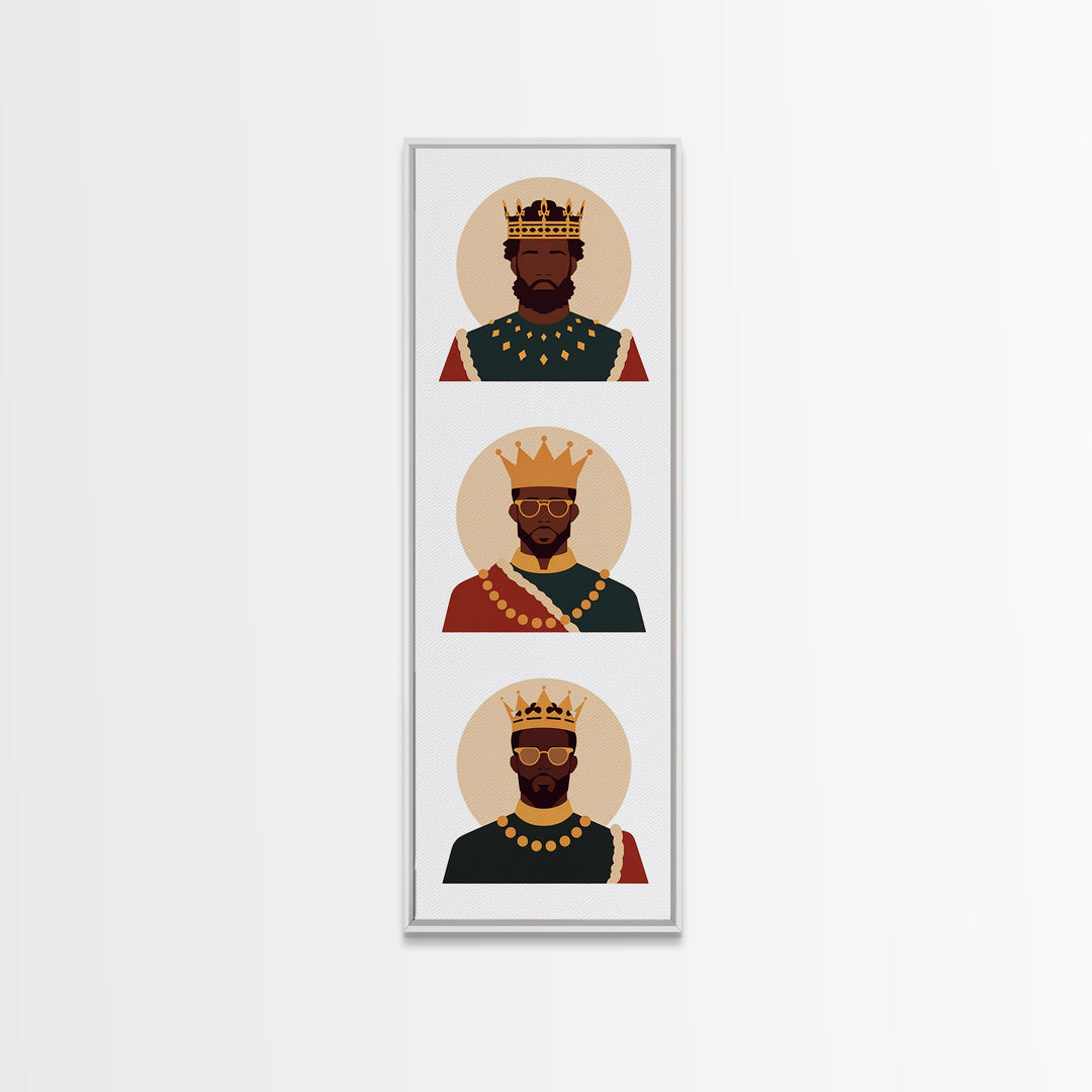 Three Crowned Black Kings Portrait Canvas Print, African American Art, Royal Afrocentric Wall Decor, Black History Gift For Him