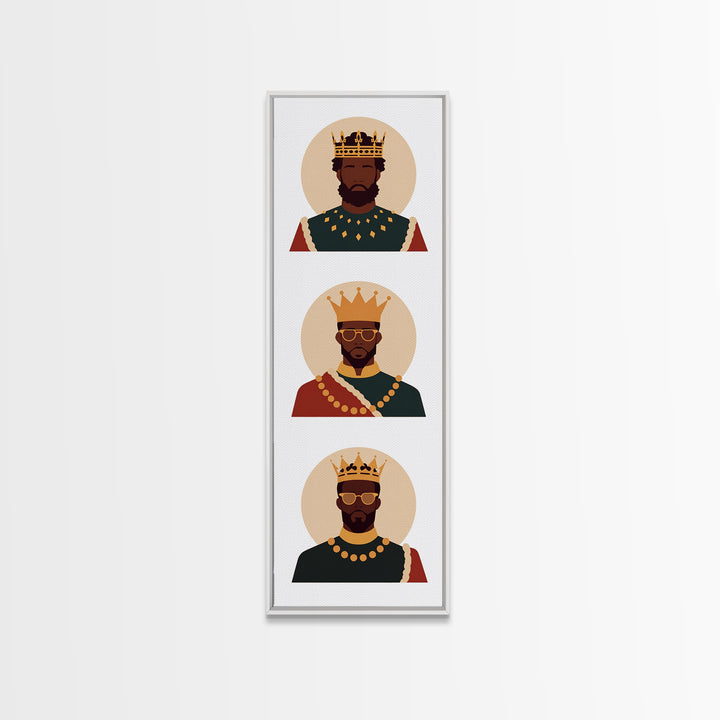 Three Crowned Black Kings Portrait Canvas Print, African American Art, Royal Afrocentric Wall Decor, Black History Gift For Him
