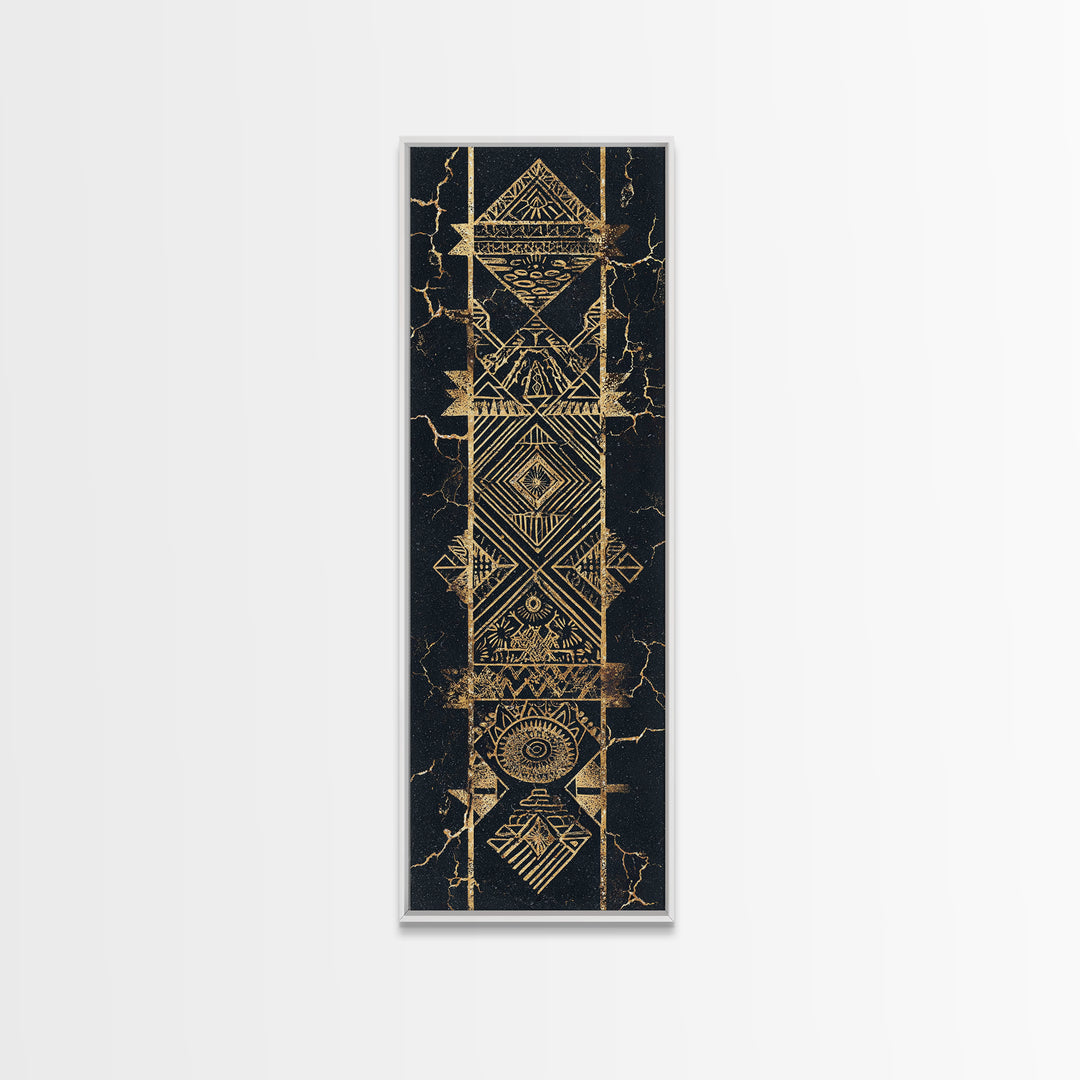 Gold Geometric Tribal Totem Wall Art, Abstract African Canvas Print, Black And Gold Decor, Ethnic Pattern Statement Poster