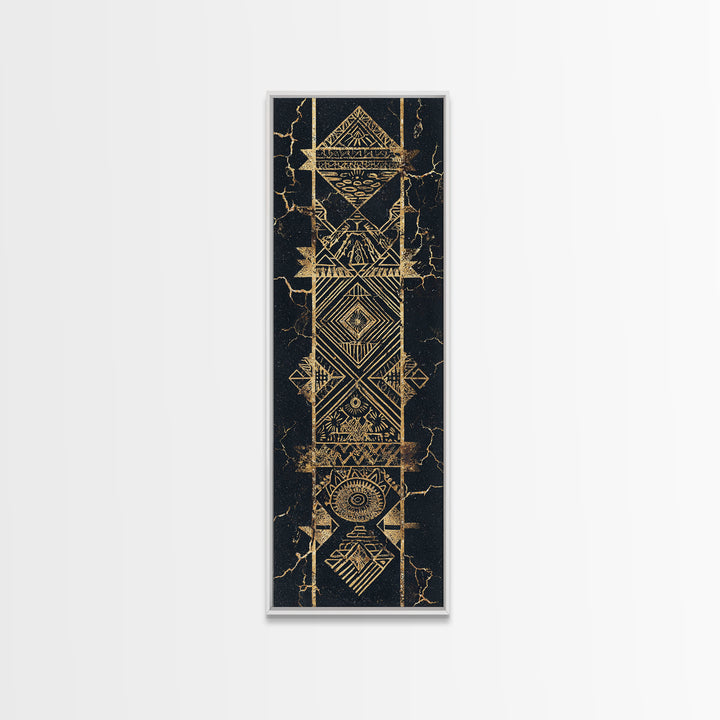 Gold Geometric Tribal Totem Wall Art, Abstract African Canvas Print, Black And Gold Decor, Ethnic Pattern Statement Poster