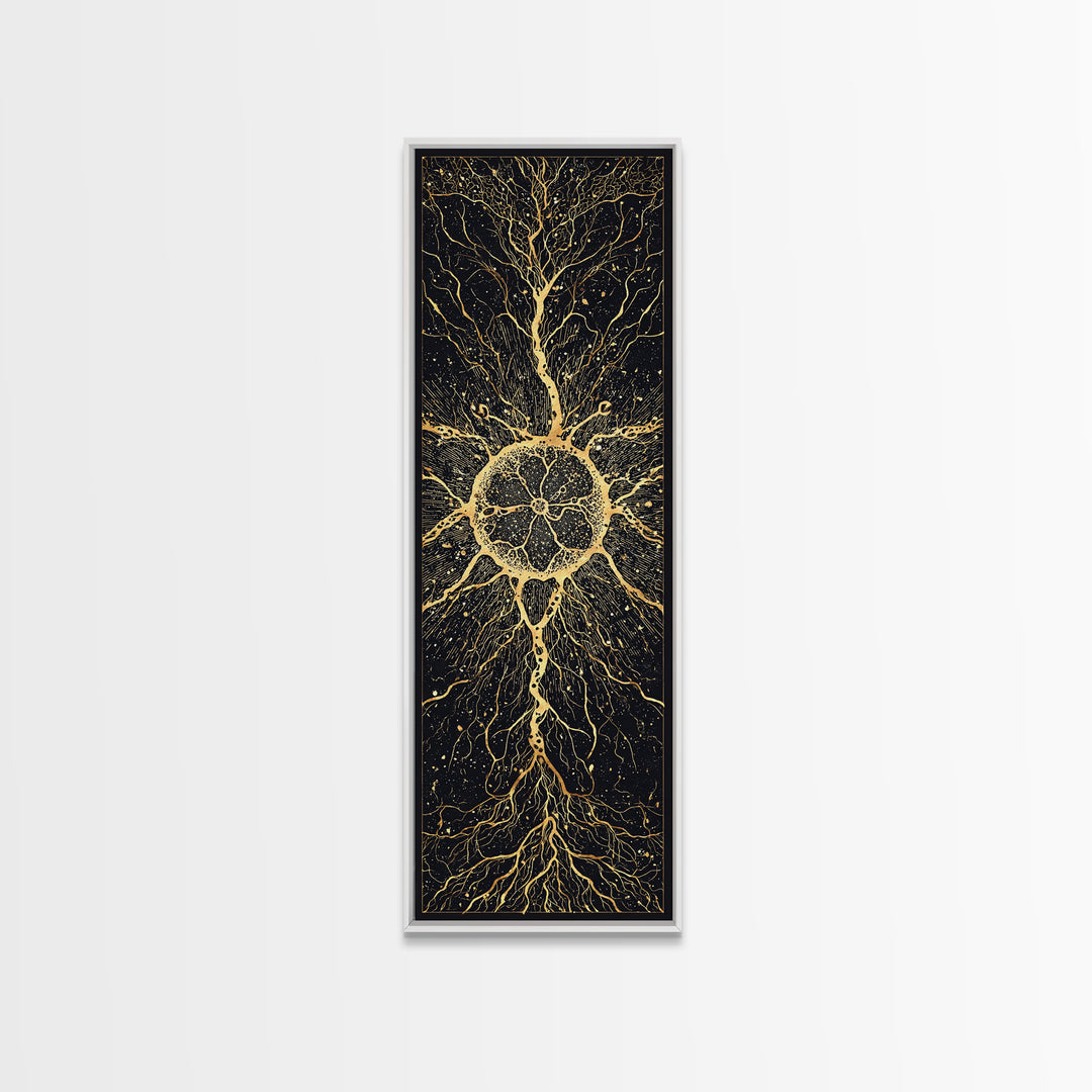 Golden Sacred Tree Of Life Wall Art, Abstract African Canvas Print, Black Gold Spiritual Decor, Mystical Nature Poster Gift