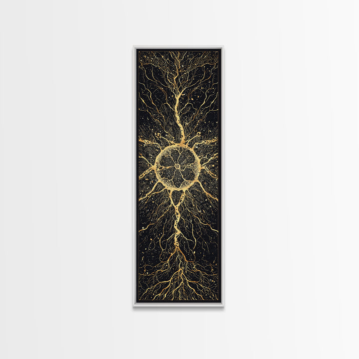 Golden Sacred Tree Of Life Wall Art, Abstract African Canvas Print, Black Gold Spiritual Decor, Mystical Nature Poster Gift