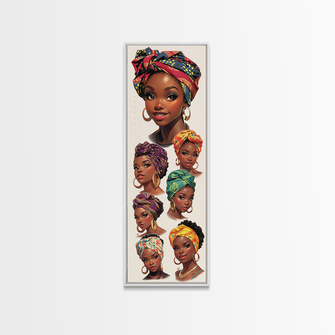 Beautiful Black Women Headwrap Portraits Wall Art, African Queen Canvas Print, Melanin Beauty Poster, Afrocentric Home Decor Gift