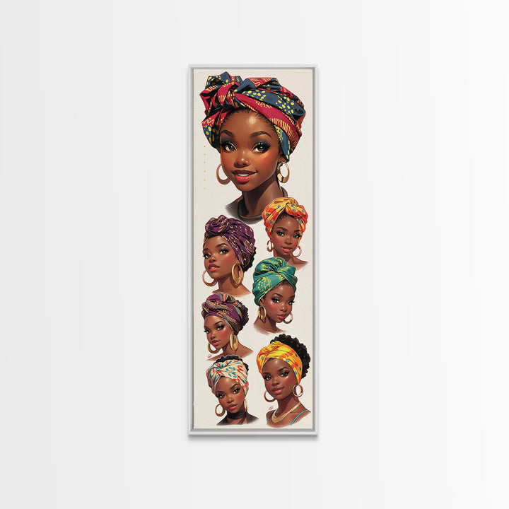 Beautiful Black Women Headwrap Portraits Wall Art, African Queen Canvas Print, Melanin Beauty Poster, Afrocentric Home Decor Gift