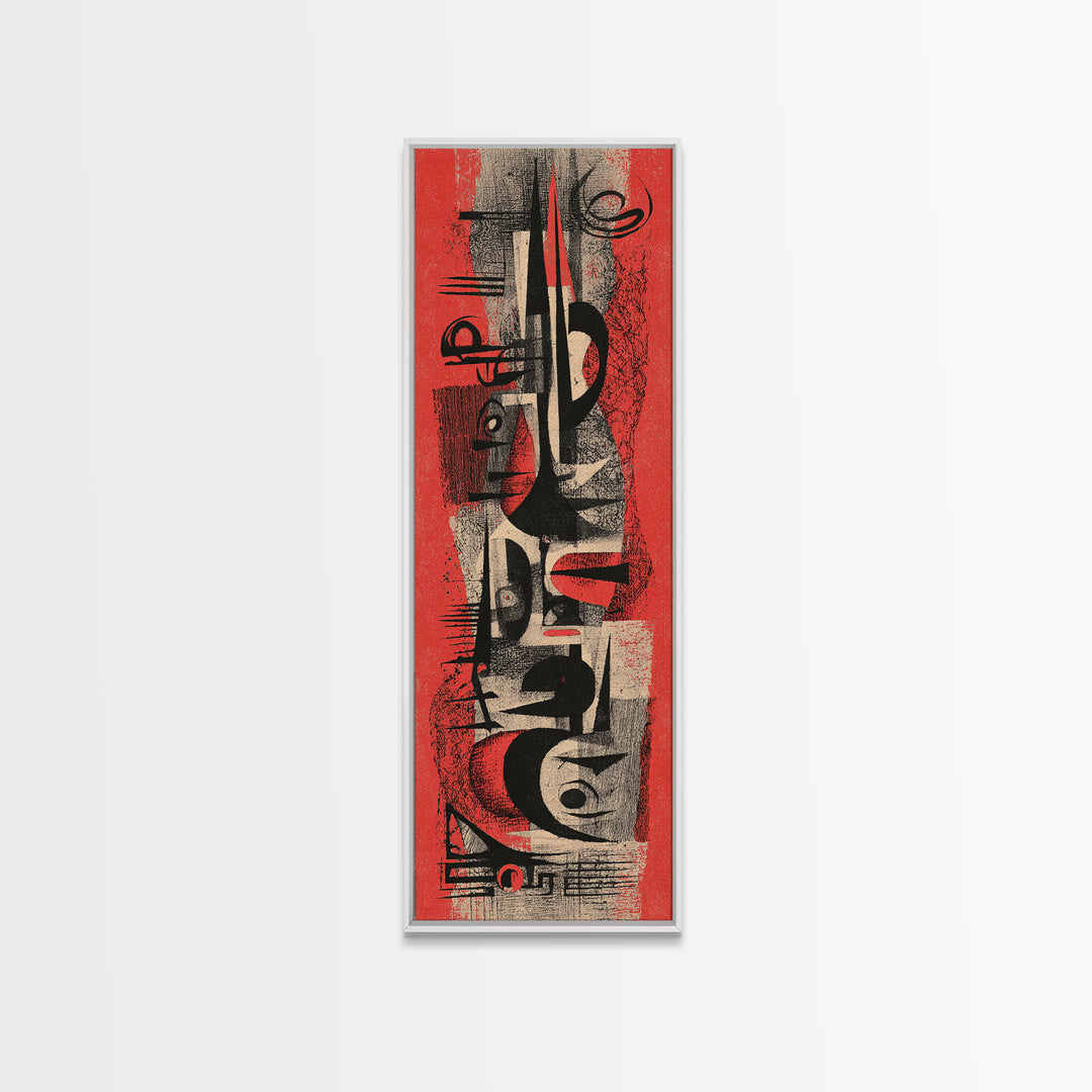 Red Black Abstract Tribal Symbols Wall Art, Modern African Canvas Print, Grunge Geometric Poster, Bold Afrocentric Decor