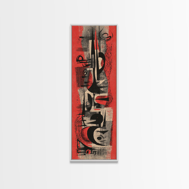 Red Black Abstract Tribal Symbols Wall Art, Modern African Canvas Print, Grunge Geometric Poster, Bold Afrocentric Decor