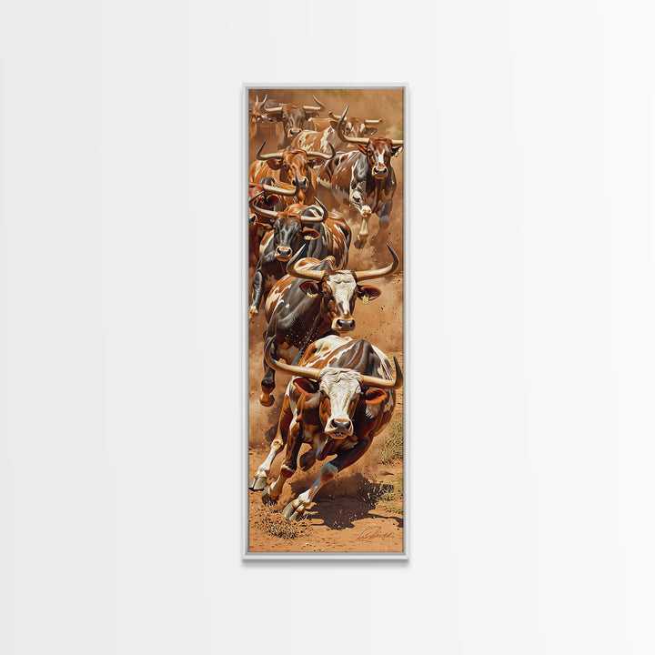 Charging African Cattle Herd In Dusty Earth Tones Canvas Print, Safari Animal Wall Decor, Rustic Farmhouse Statement Art