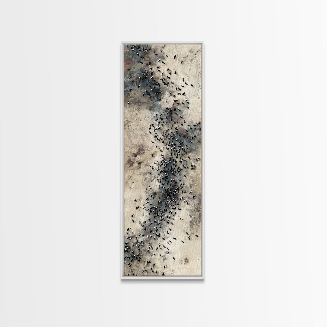 Aerial African Herd Migration In Soft Neutral Sands Wall Art, Abstract Safari Landscape, Earth Tone Modern Living Room Decor