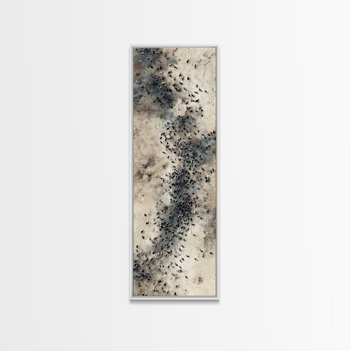 Aerial African Herd Migration In Soft Neutral Sands Wall Art, Abstract Safari Landscape, Earth Tone Modern Living Room Decor