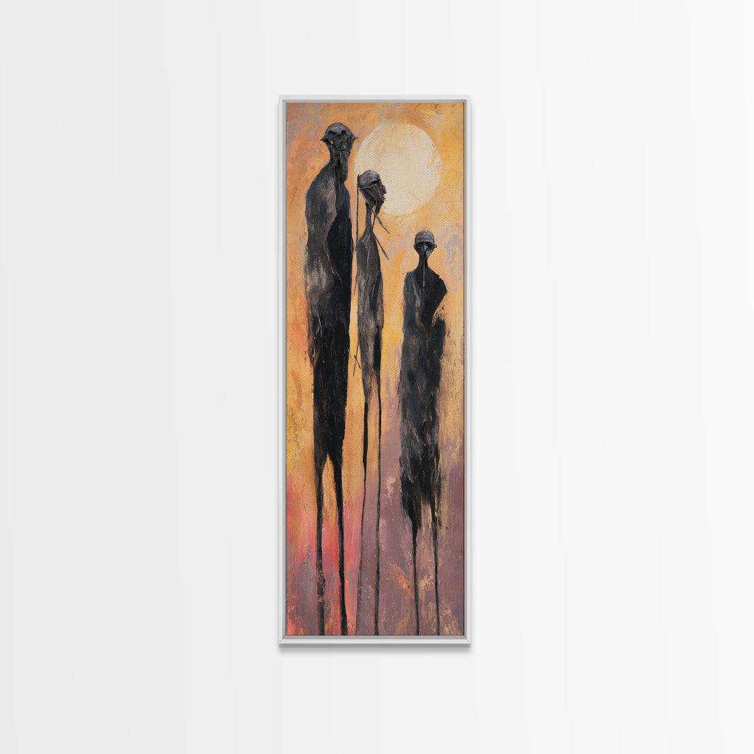 Tall African Elders Walking At Golden Sunset Framed Canvas Print, Minimalist Afrocentric Wall Decor, Warm Earth Tone Art