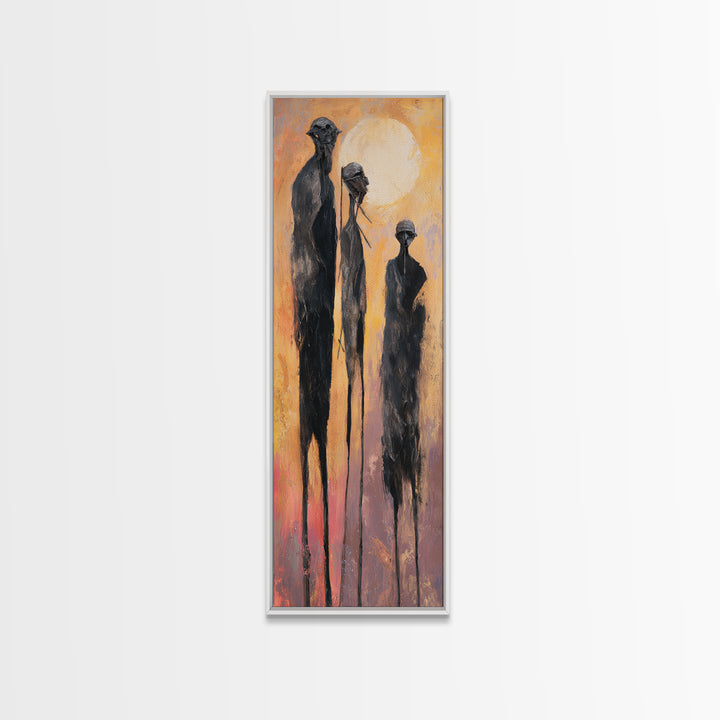 Tall African Elders Walking At Golden Sunset Framed Canvas Print, Minimalist Afrocentric Wall Decor, Warm Earth Tone Art