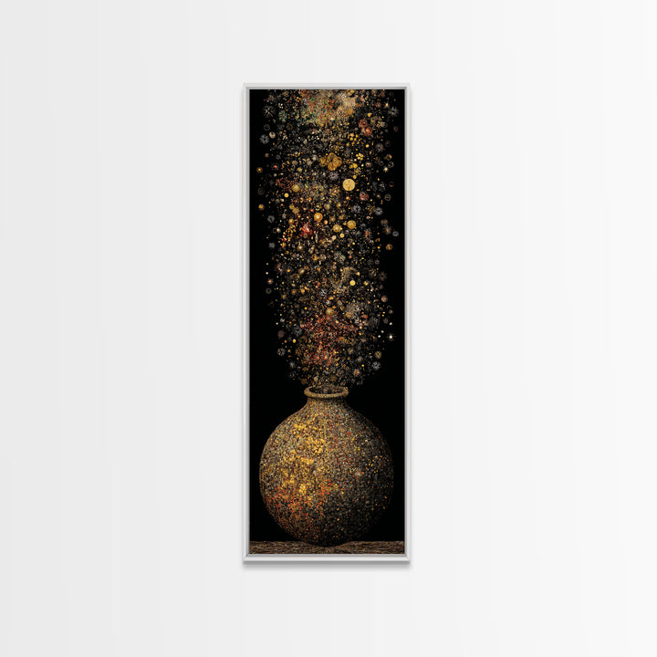 Golden Cosmic Vase With Sparkling Stardust, Canvas Print, Abstract Wall Art, Luxury Home Decor, Elegant Statement Artwork