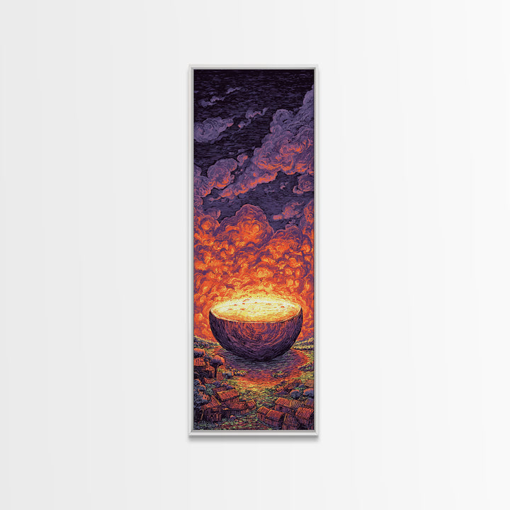 Glowing Celestial Bowl Beneath Fiery Clouds, Canvas Print, Abstract Wall Art, Dreamy Decor, Modern Home Decor Gift For Living Room