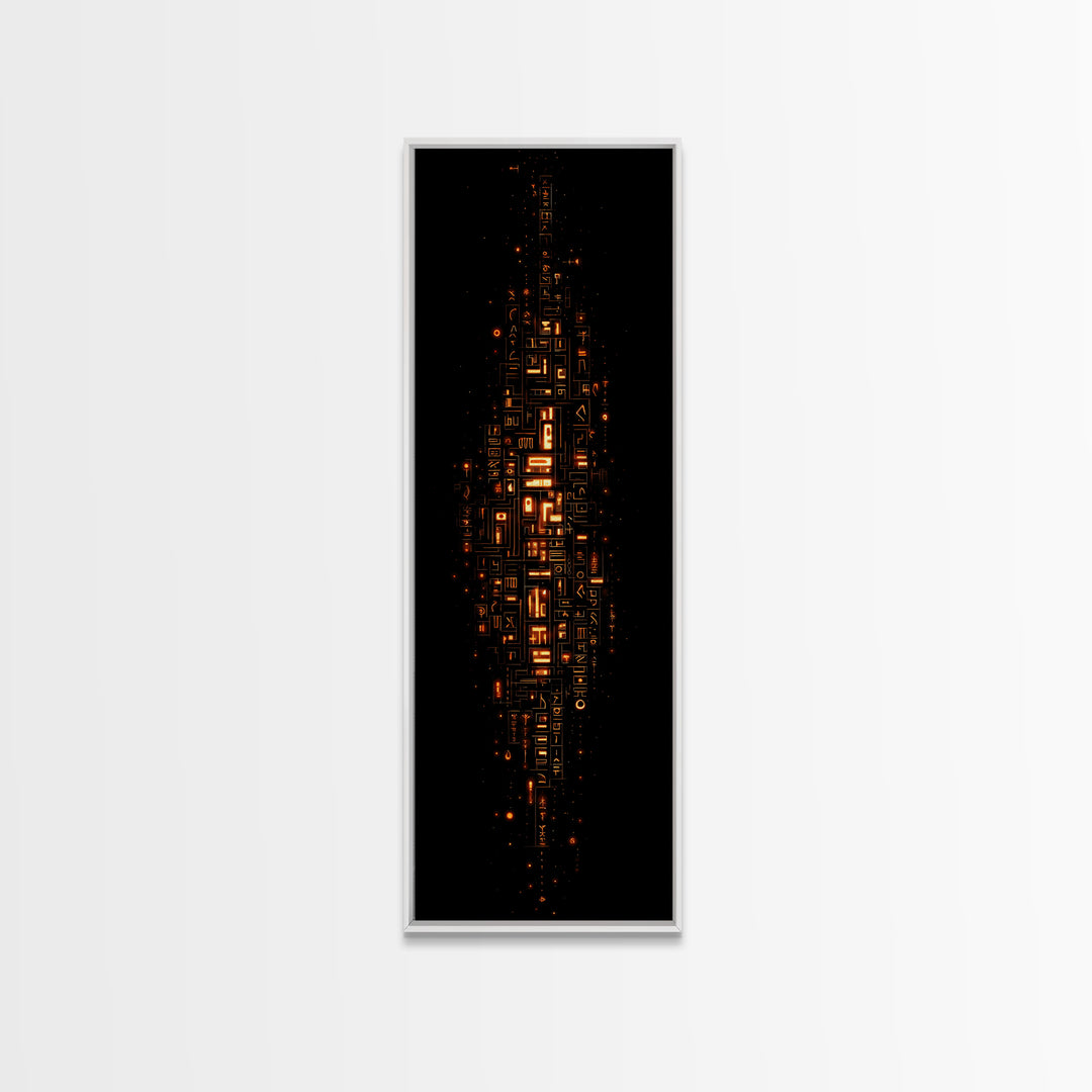 Glowing Futuristic Glyph Tower In Black Space, Canvas Print, Abstract Wall Art, Modern Office Decor, Unique Home Decor Gift