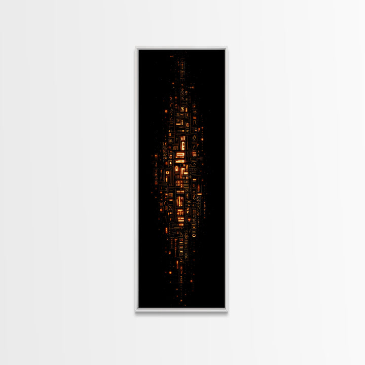 Glowing Futuristic Glyph Tower In Black Space, Canvas Print, Abstract Wall Art, Modern Office Decor, Unique Home Decor Gift