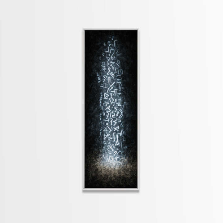 Ancient White Glyph Column Wall Art, Abstract African Tribal Art Print, Spiritual Black Decor, Ethnic Modern Canvas Print