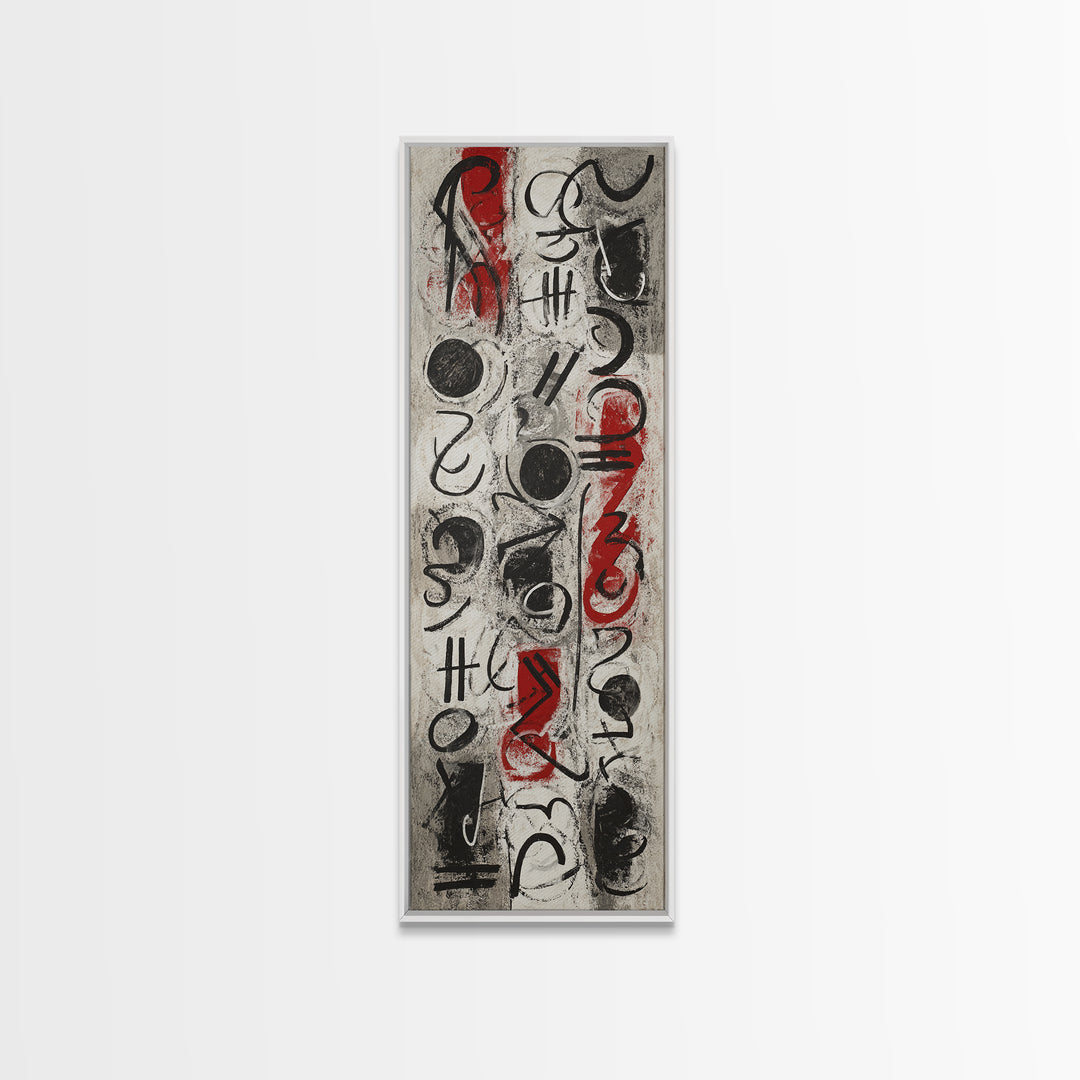 Red Black Abstract Glyphs Canvas Print, African Inspired Symbols, Modern Tribal Wall Decor, Bold Contemporary Art For Living Room