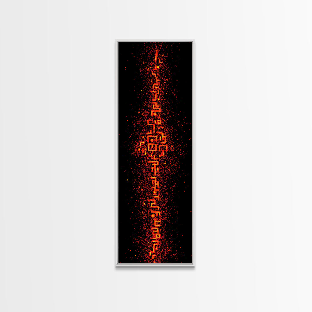 Fiery Orange Digital Glyph Pillar Wall Art, Futuristic African Abstract, Spiritual Tribal Decor, Modern Black Canvas Print