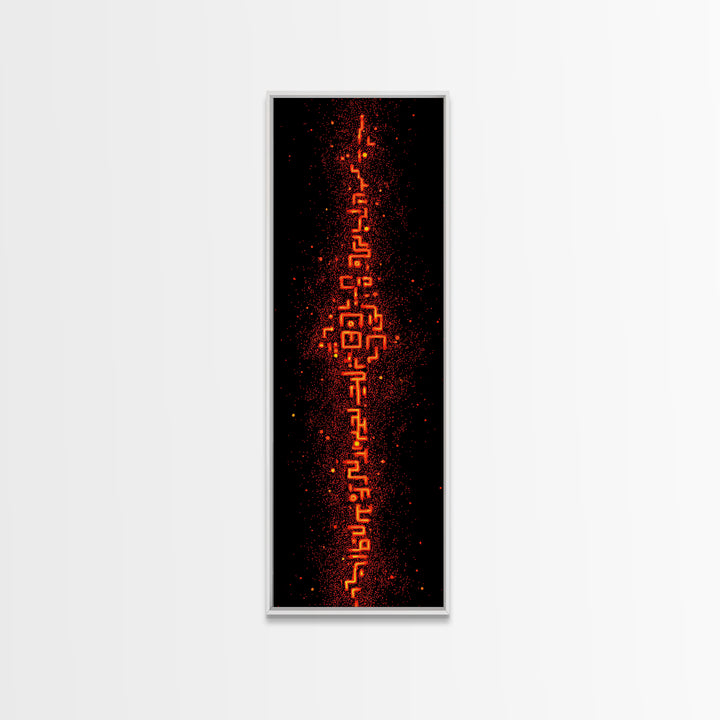 Fiery Orange Digital Glyph Pillar Wall Art, Futuristic African Abstract, Spiritual Tribal Decor, Modern Black Canvas Print