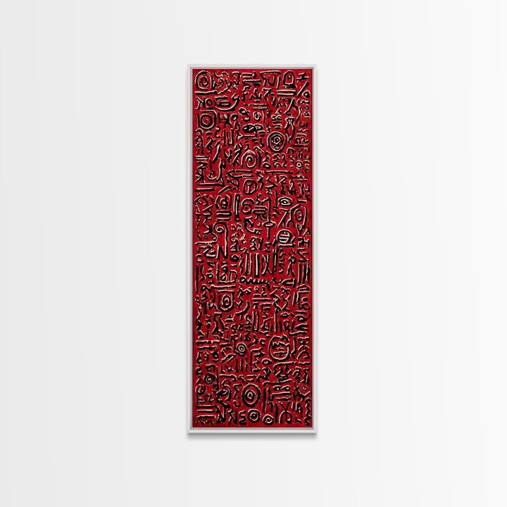 Red Primitive Symbol Pattern Wall Art, African Tribal Art Print, Bold Ethnic Decor, Abstract Cultural Canvas Print For Gallery Walls