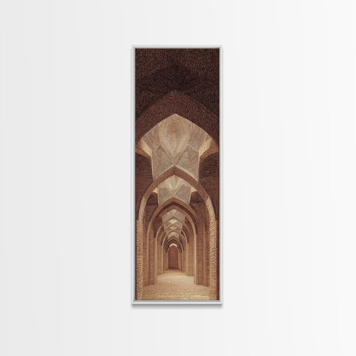 Sepia Arched Corridor Framed Canvas Print, Moroccan Inspired Architecture Wall Art, Earth Tone Boho Decor, Elegant Home Art