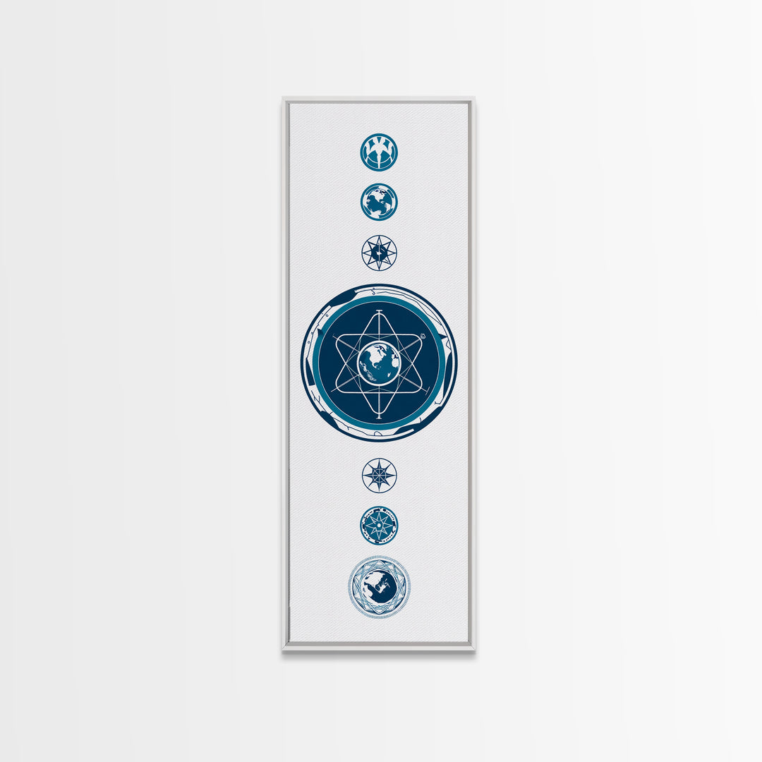 Blue Atomic Earth Diagram Canvas Print, Scientific Geometric Wall Art, Minimalist Digital Poster, Modern Office Decor Gift
