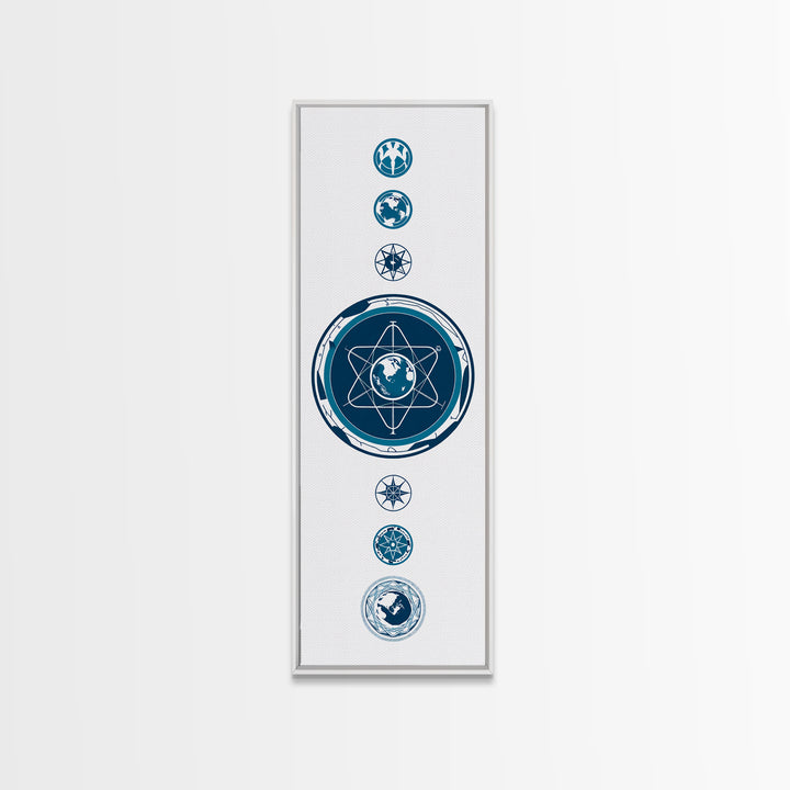 Blue Atomic Earth Diagram Canvas Print, Scientific Geometric Wall Art, Minimalist Digital Poster, Modern Office Decor Gift