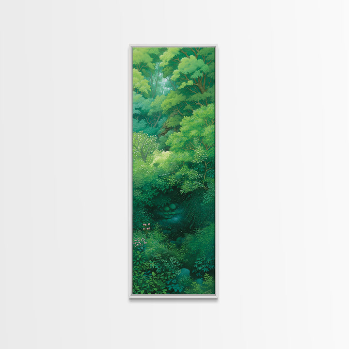 Verdant Hidden Creek And Soft Green Canopy Framed Canvas Print, Botanical Wall Art, Nature Scene, Calming Forest Decor Gift