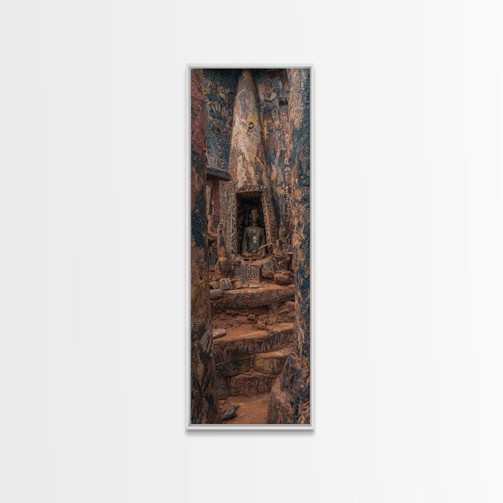 Carved Canyon Sanctuary And Ancient Stone Door Canvas Print, Earth Tone Wall Art, Textured Tribal Decor, Unique Gift For Home
