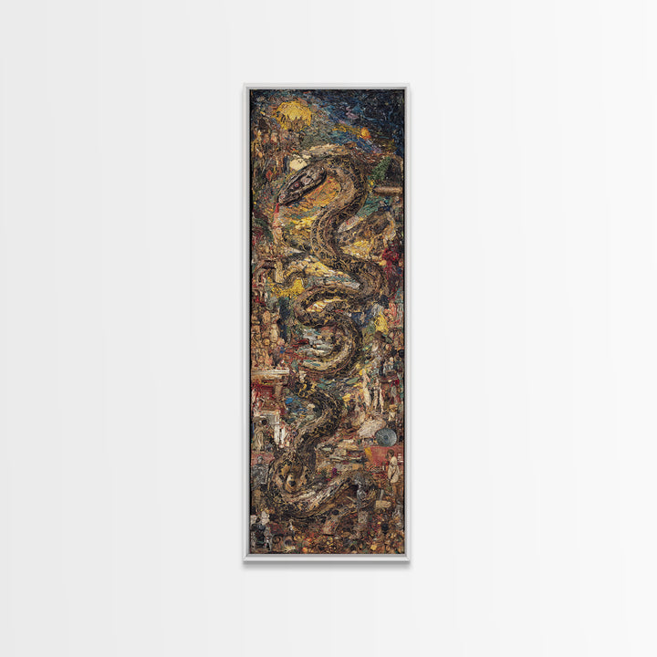 Textured Serpent In Ancient Ruins Canvas Print, Mystical Wall Art, Abstract Painting, Unique Statement Decor For Home Gift