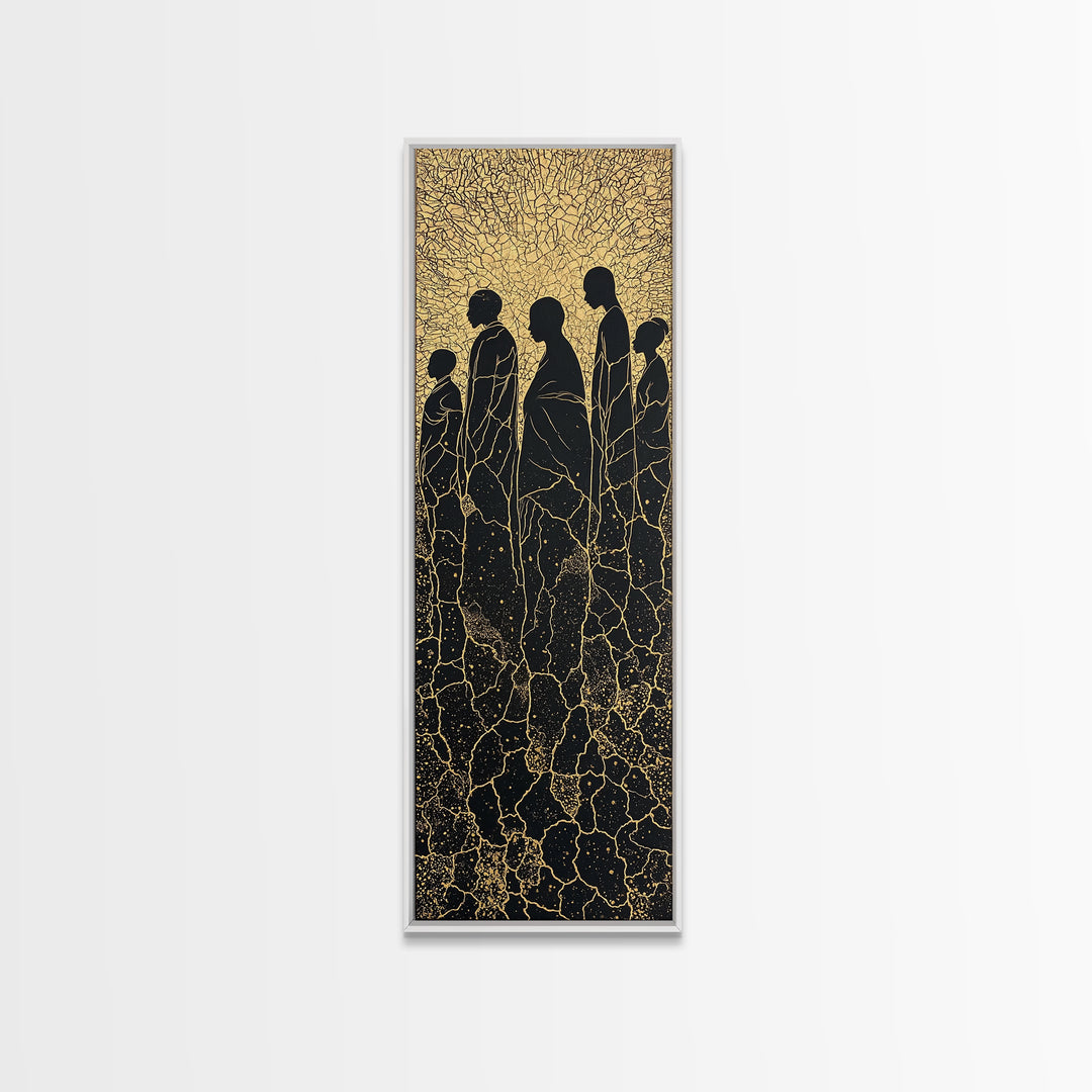 Golden Silhouette African Family Wall Art, Black Culture Art, Minimalist Afrocentric Decor, Earth Tone Canvas Artwork Gift