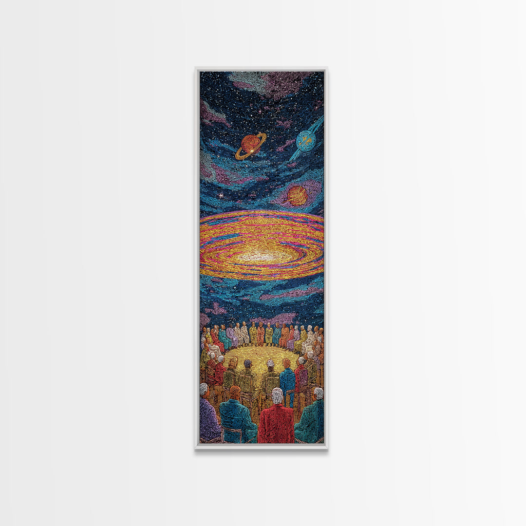 Cosmic African Ceremony With Planets Framed Canvas Print, Afrocentric Wall Art, Spiritual Galaxy Decor, Black Culture Gift
