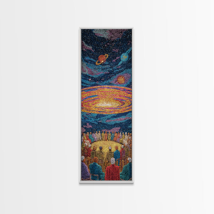 Cosmic African Ceremony With Planets Framed Canvas Print, Afrocentric Wall Art, Spiritual Galaxy Decor, Black Culture Gift