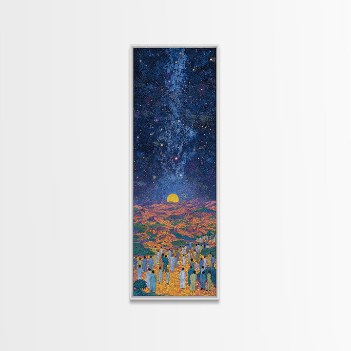 Starry Desert Pilgrimage With Rising Sun Wall Art, African Landscape Print, Celestial Night Decor, Cultural Home Gift, Bedroom Statement