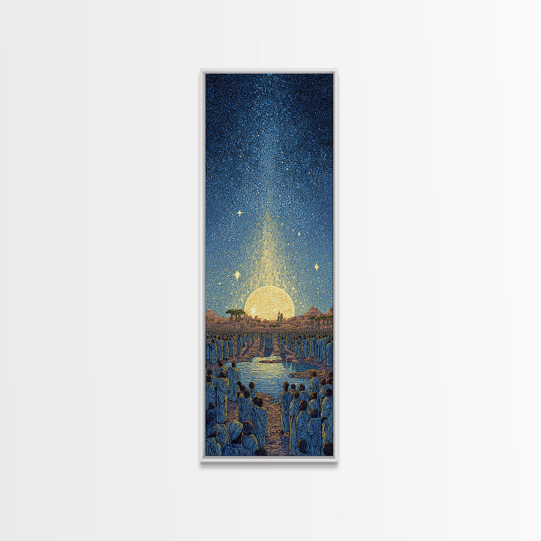 Radiant Sunrise River Ceremony Canvas Print, African Spiritual Wall Art, Golden Sun Decor, Afrocentric Home Gift, Living Room Statement