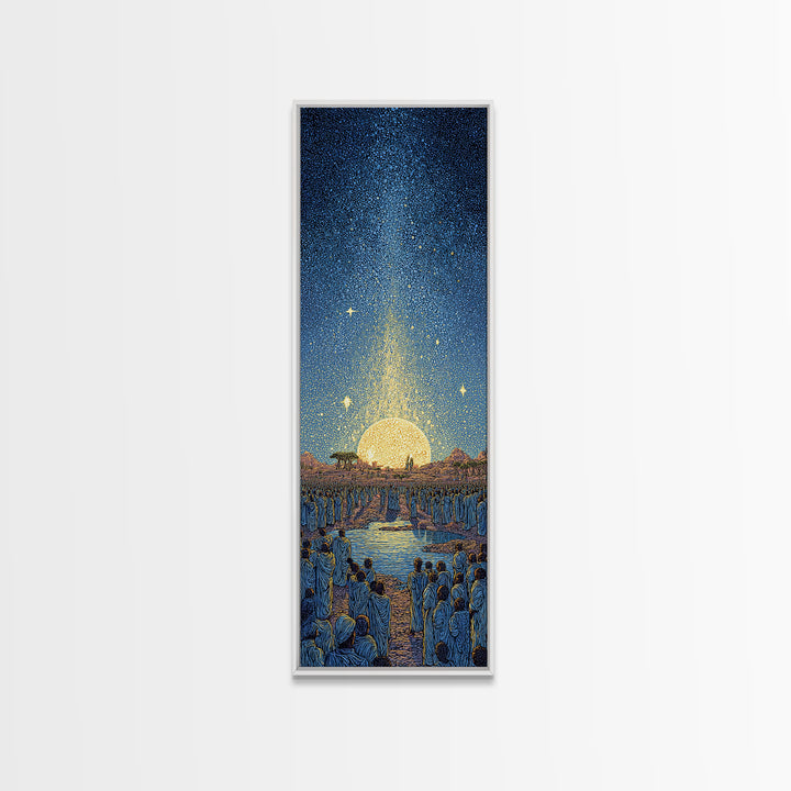 Radiant Sunrise River Ceremony Canvas Print, African Spiritual Wall Art, Golden Sun Decor, Afrocentric Home Gift, Living Room Statement