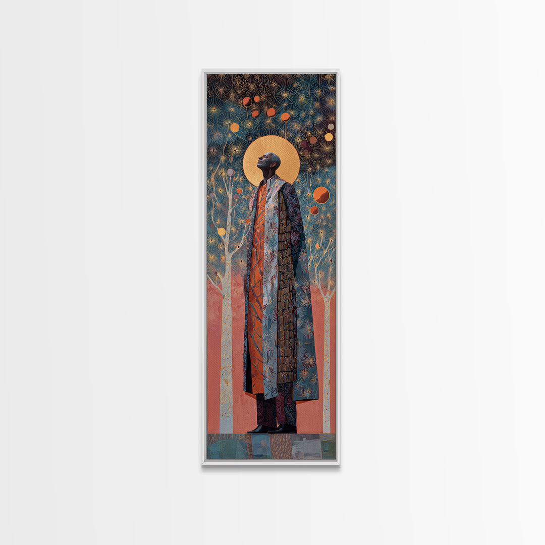 Regal African Man With Golden Halo Framed Canvas Print, Black Portrait Wall Art, Elegant Afrocentric Decor, Gift, Modern Home Statement