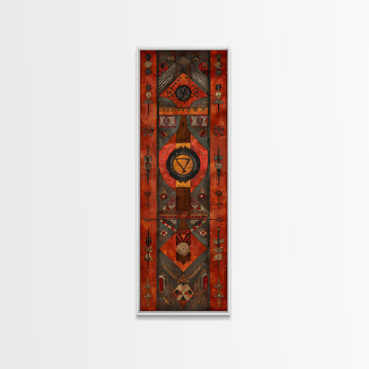 Red Geometric African Tribal Wall Art, Symbolic Pattern Canvas Print, Ethnic Cultural Decor, Bold Statement Home Decor Gift