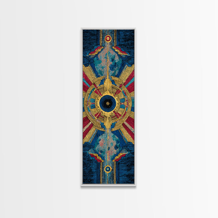 Blue Gold Tribal Eye Mandala Wall Art, Afrocentric Abstract African Print, Bold Boho Cultural Home Decor Canvas Statement Living Room Decor