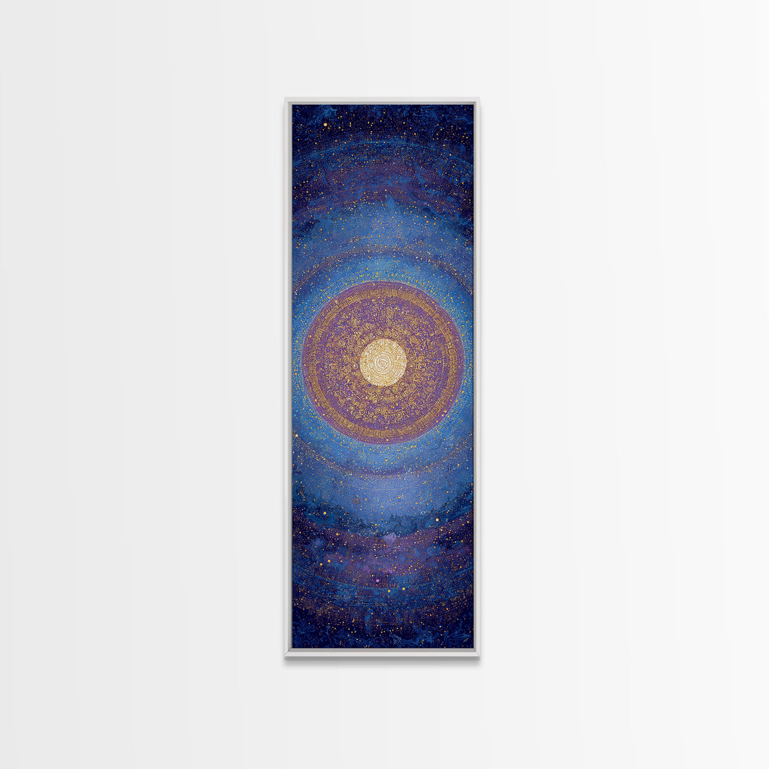 Blue Gold Cosmic Spiral Mandala Canvas Print, Abstract African Inspired Wall Decor, Spiritual Galaxy Art For Meditation Room
