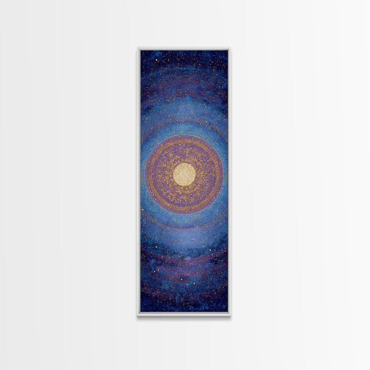 Blue Gold Cosmic Spiral Mandala Canvas Print, Abstract African Inspired Wall Decor, Spiritual Galaxy Art For Meditation Room