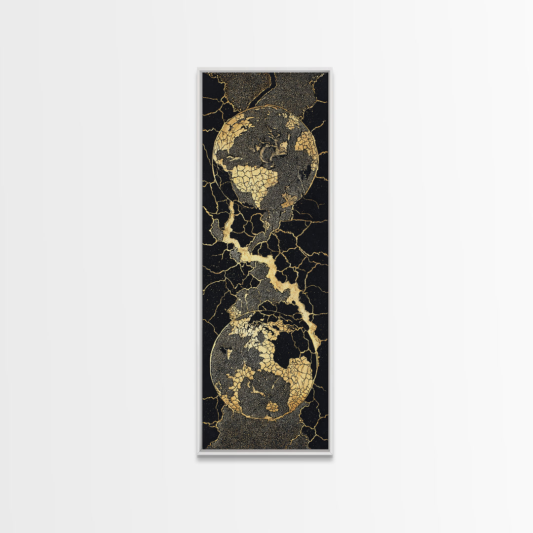 Black Gold Cracked Earth Globes Canvas Print, African Map Wall Art, Modern Afrofuturism Decor For Office Or Living Room Gift