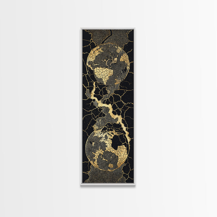 Black Gold Cracked Earth Globes Canvas Print, African Map Wall Art, Modern Afrofuturism Decor For Office Or Living Room Gift