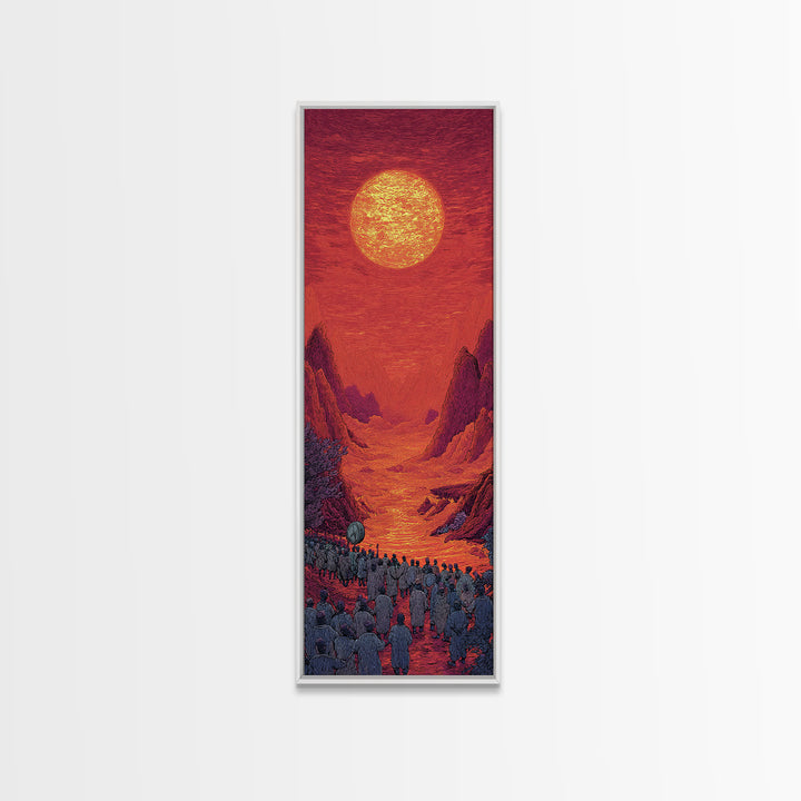 Red Orange Sun Valley Procession Wall Art, African Inspired Landscape Canvas Print, Warm Spiritual Decor For Living Room