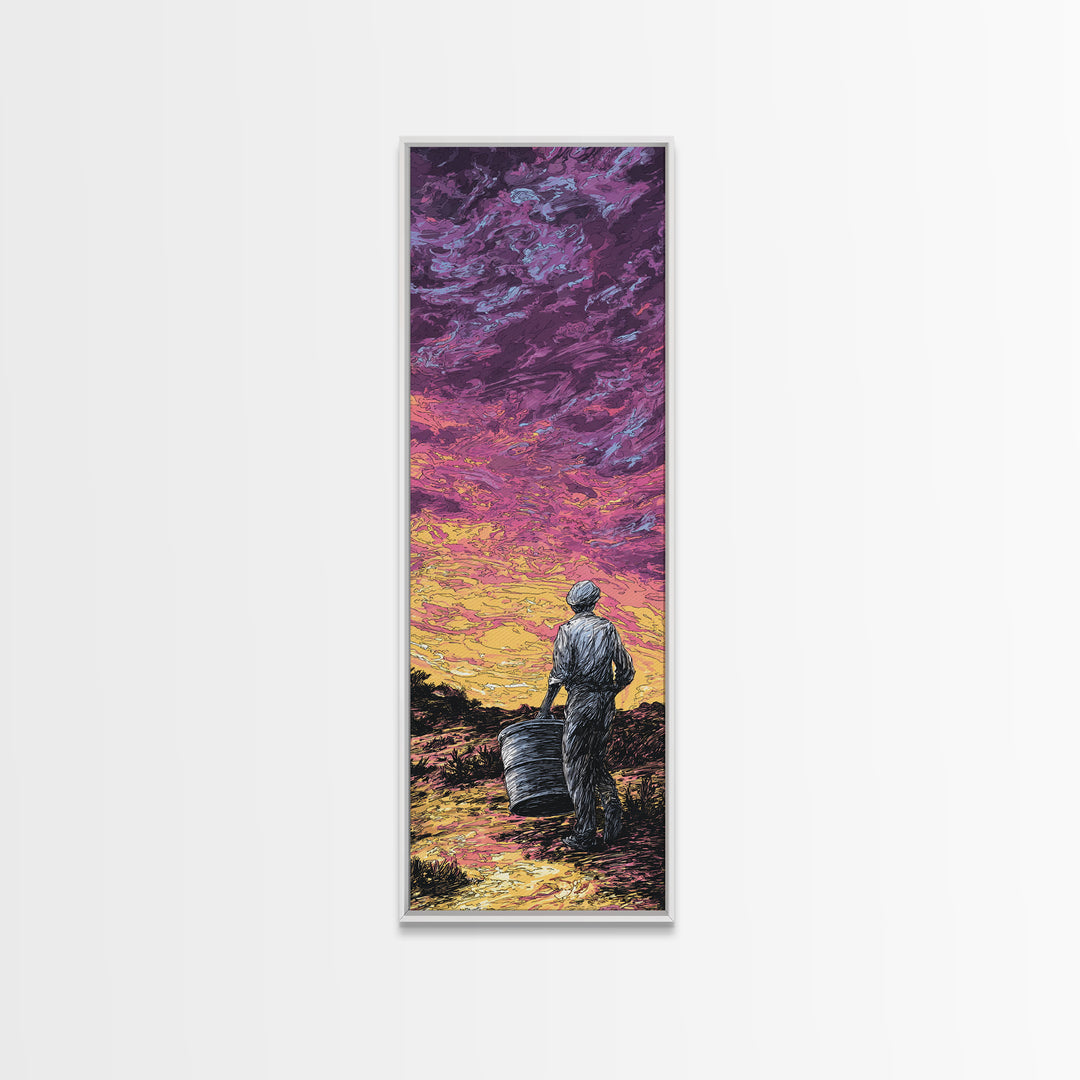 Lone Basket Carrier Under Purple Sunset, Canvas Print, African Landscape, Afrocentric Wall Art, Rural Home Decor Gift For Her