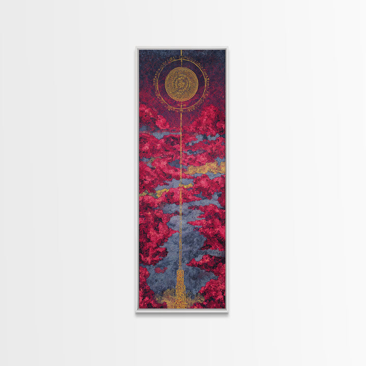 Celestial Red Cloud Canvas Print, Abstract African Art Inspired Sun, Modern Spiritual Wall Decor, Dreamy Statement Home Decor