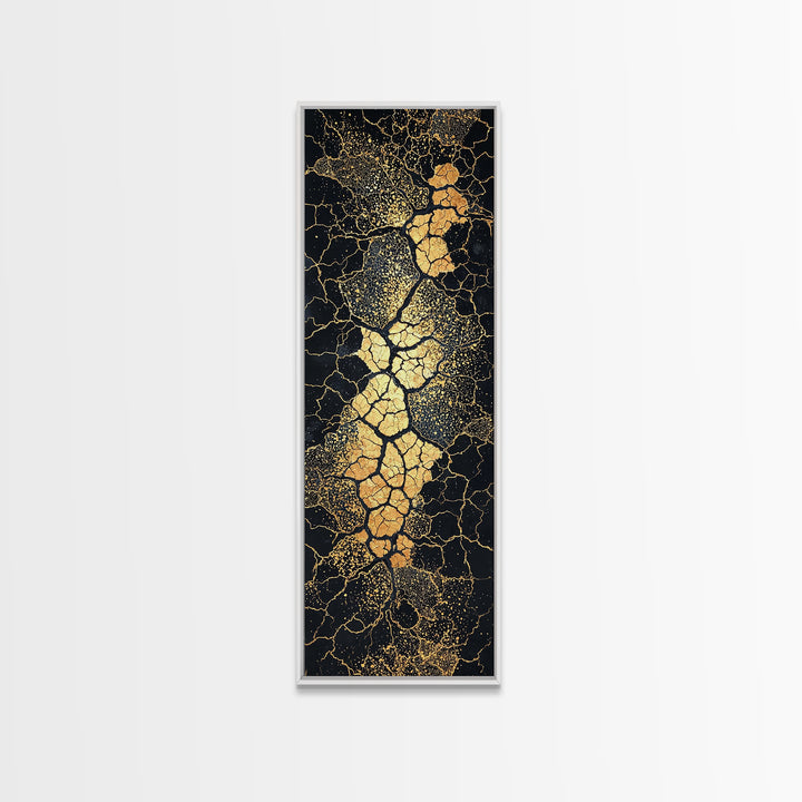 Black And Gold Cracked Earth Abstract Canvas Print, African Wall Art, Luxury Tribal Decor, Earth Tone Statement Home Decor